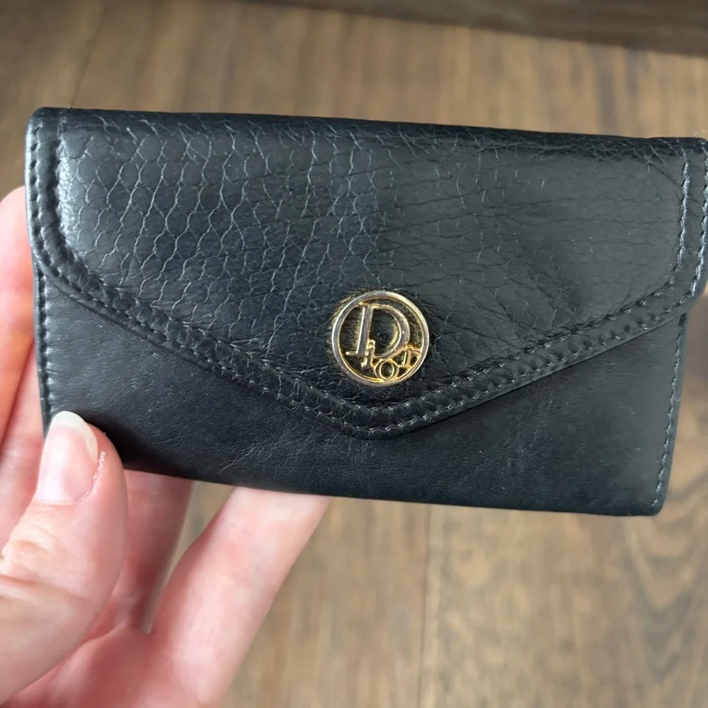 Vintage Christian Dior Key case 6 Key holder Black Gold leather Authentic